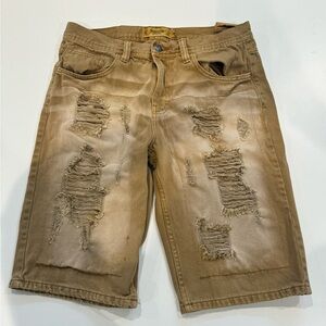 VTG Akademiks Jeanius Distressed Tan Men’s Shorts baggy Y2K rare 34